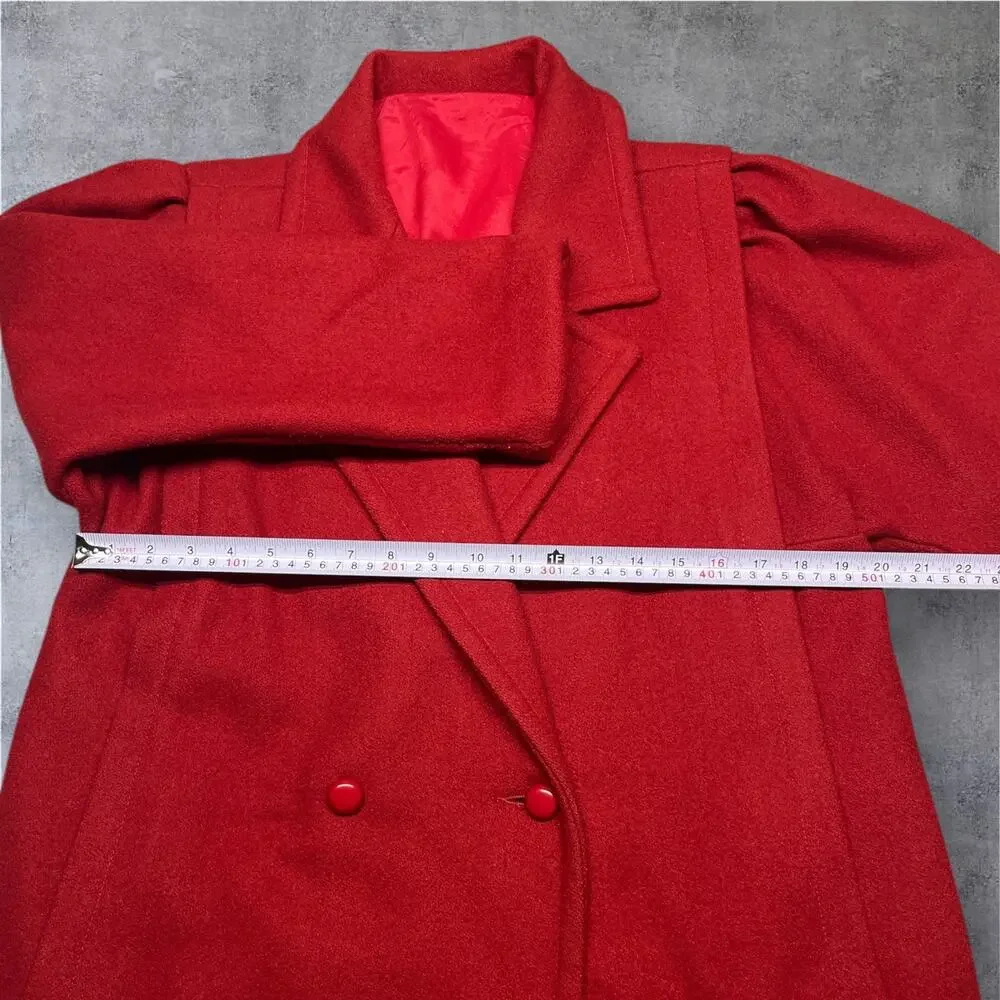 Vintage Red Wool Overcoat XL USA Made Thinsulate Lined Double Breasted Warm